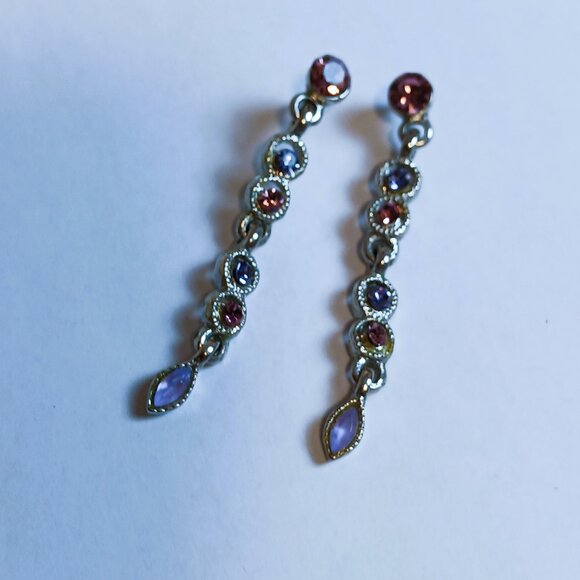 PURPLEs MAUVEs Statement Necklace & 2 Pairs of Earring Glass Worn Once - Picture 6 of 6